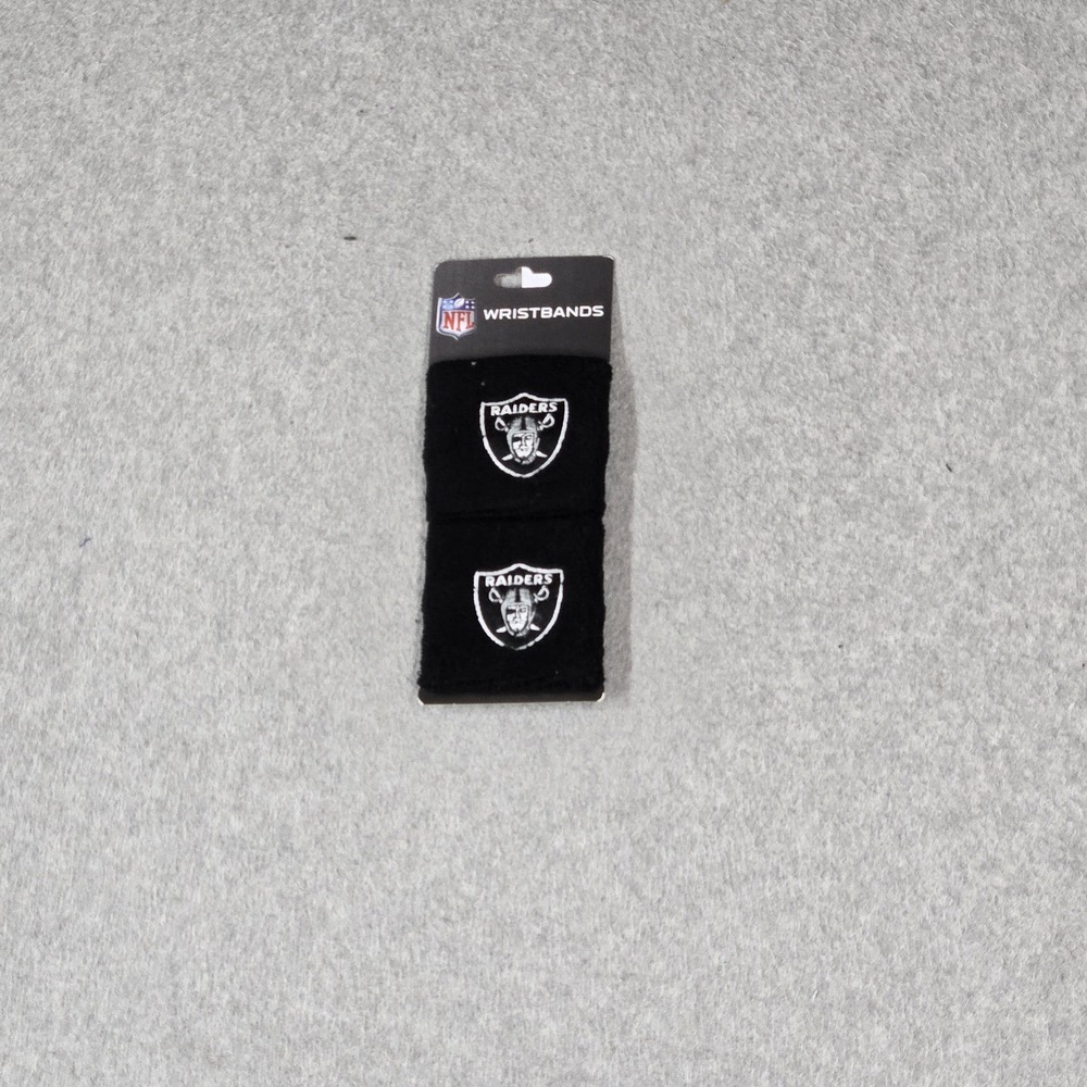 Raiders Men Wristbands ONE SIZE Black Franklin Logo Embroidered Terry NWT